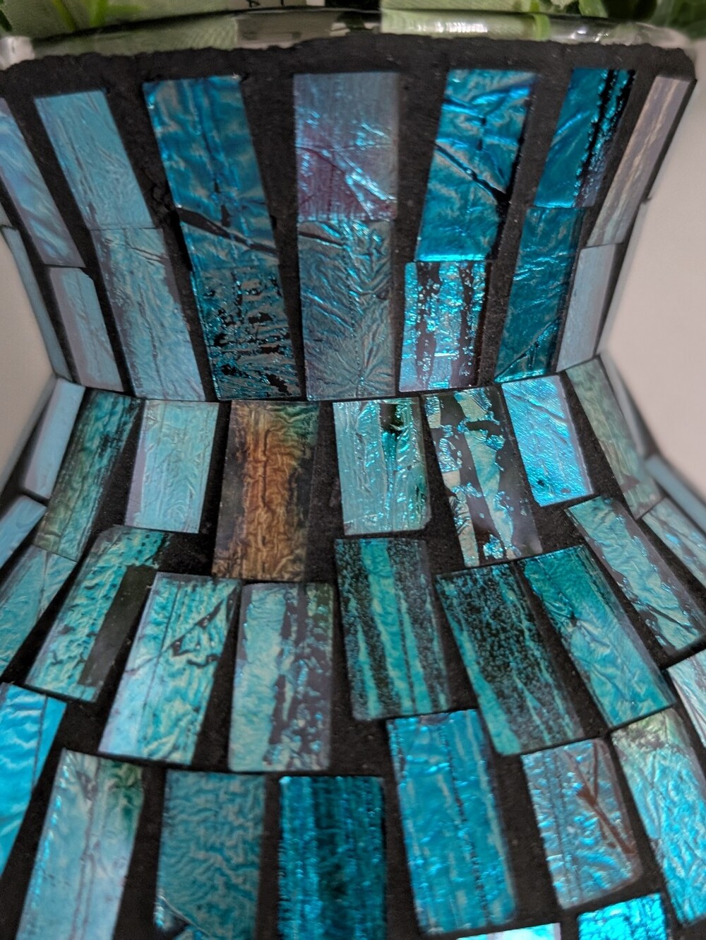 Abrand Teal and Aqua Iridescent Mosaic Vase - Picture 5 of 5